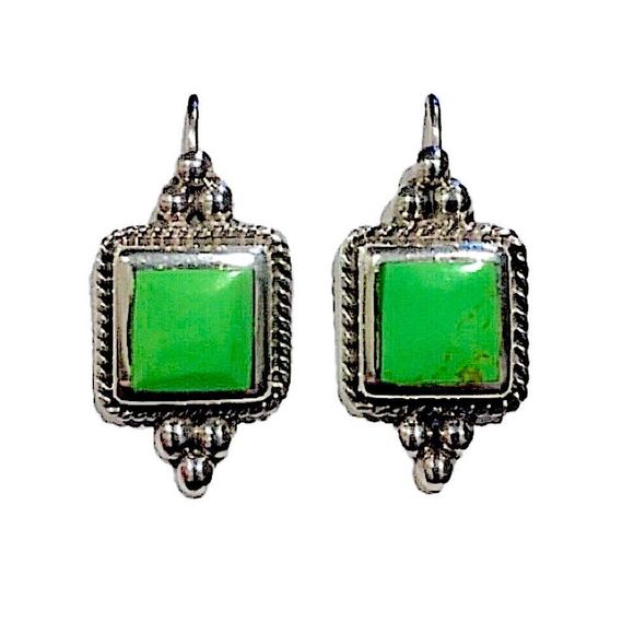 TAXCO Green Turquoise Sterling Drop Earrings - Picture 1 of 6